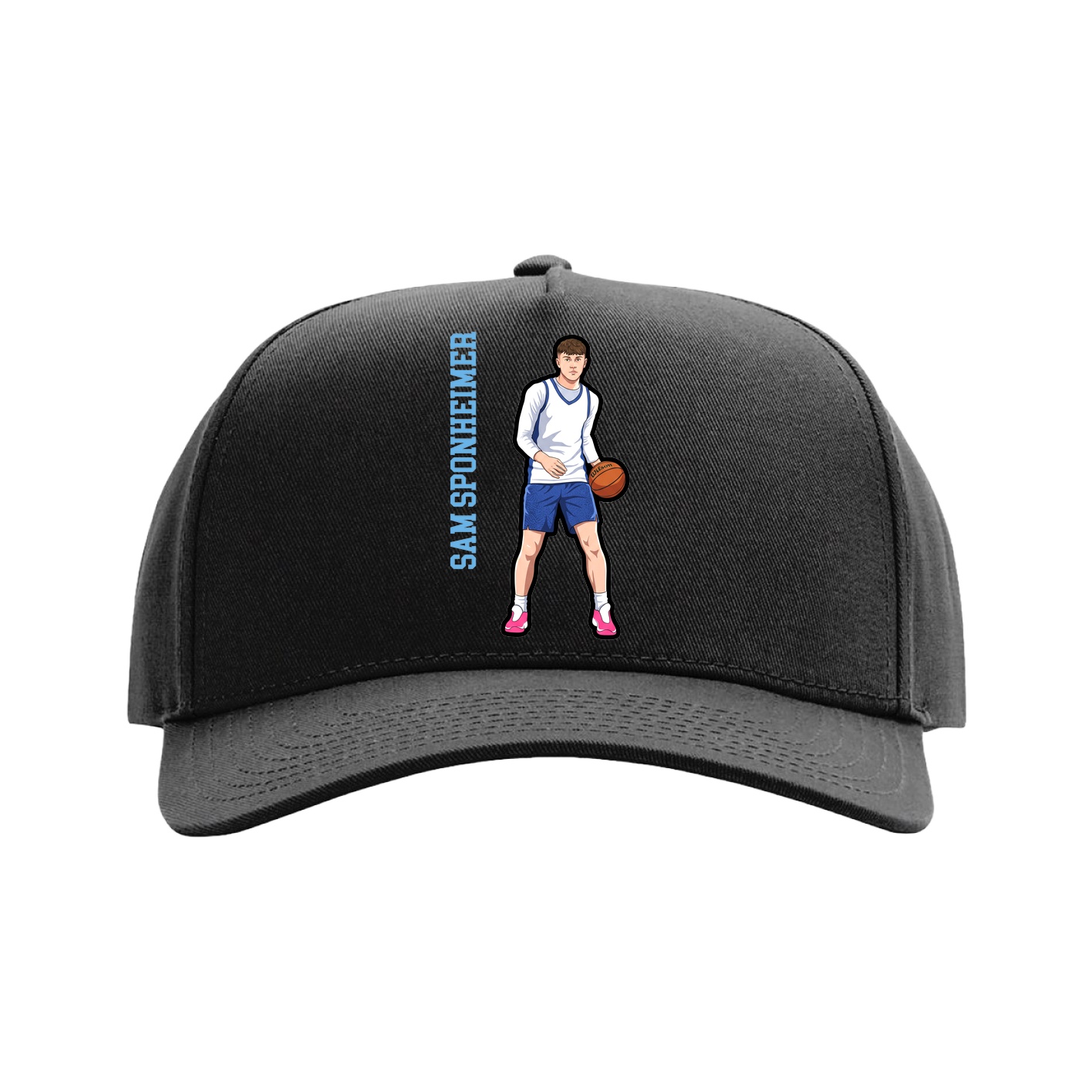 Full Fabric Five-Panel Champ Cap — Name Vertical in Black