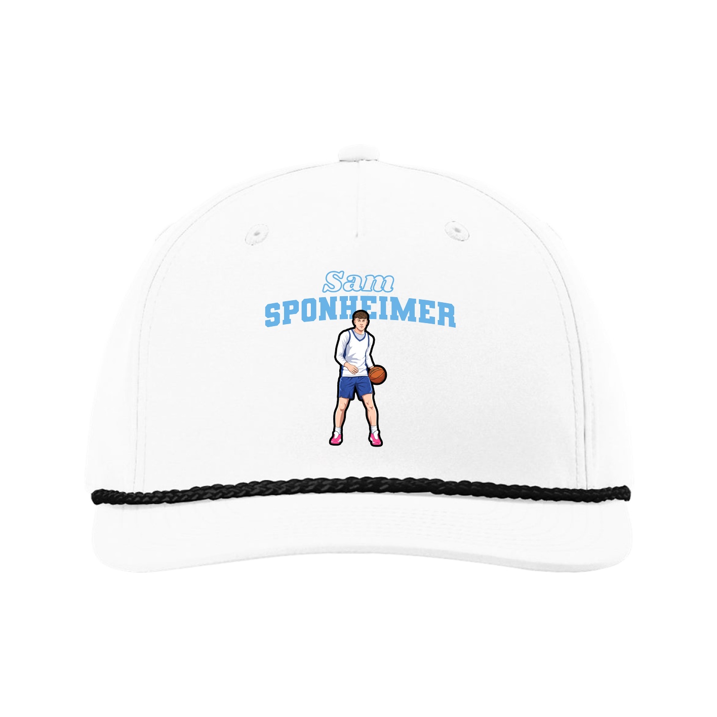 Five-Panel Classic Rope Cap — Name Arch in White