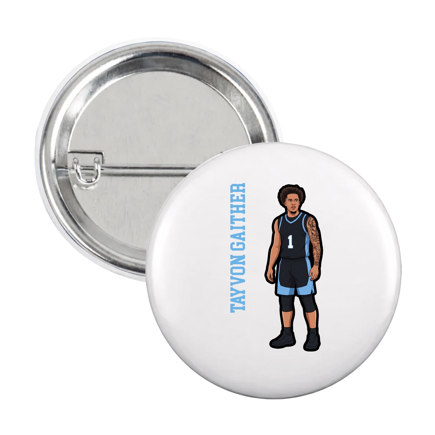 Game Day Button — Name Vertical in White
