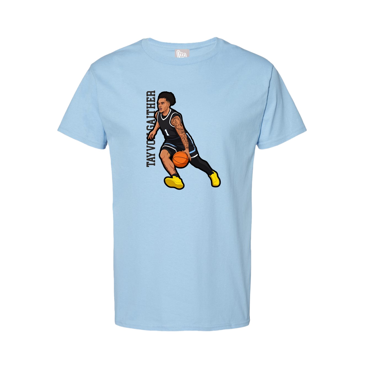 Youth Tee — Name Vertical in Light Blue