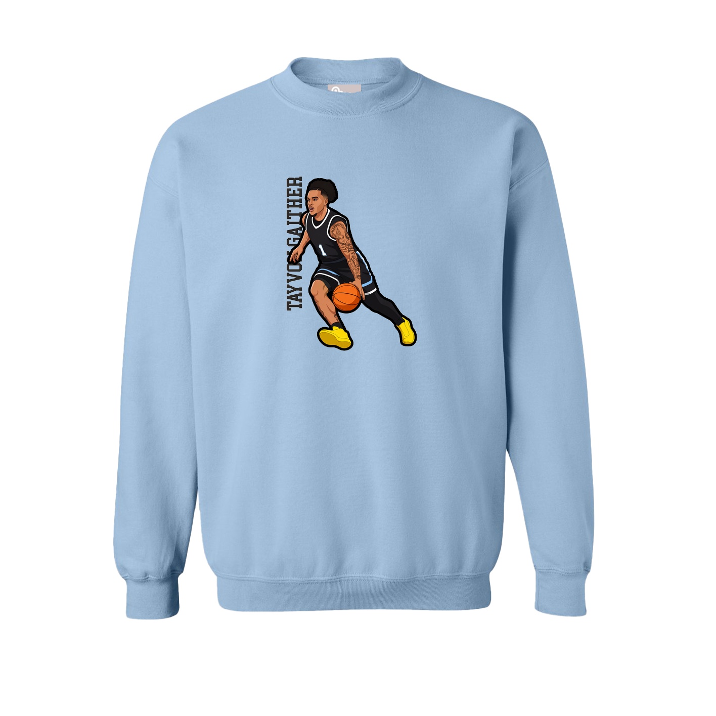 Fleece Crew — Name Vertical in Light Blue