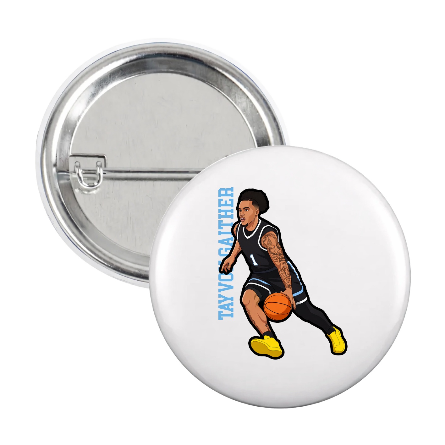 Game Day Button — Name Vertical in White
