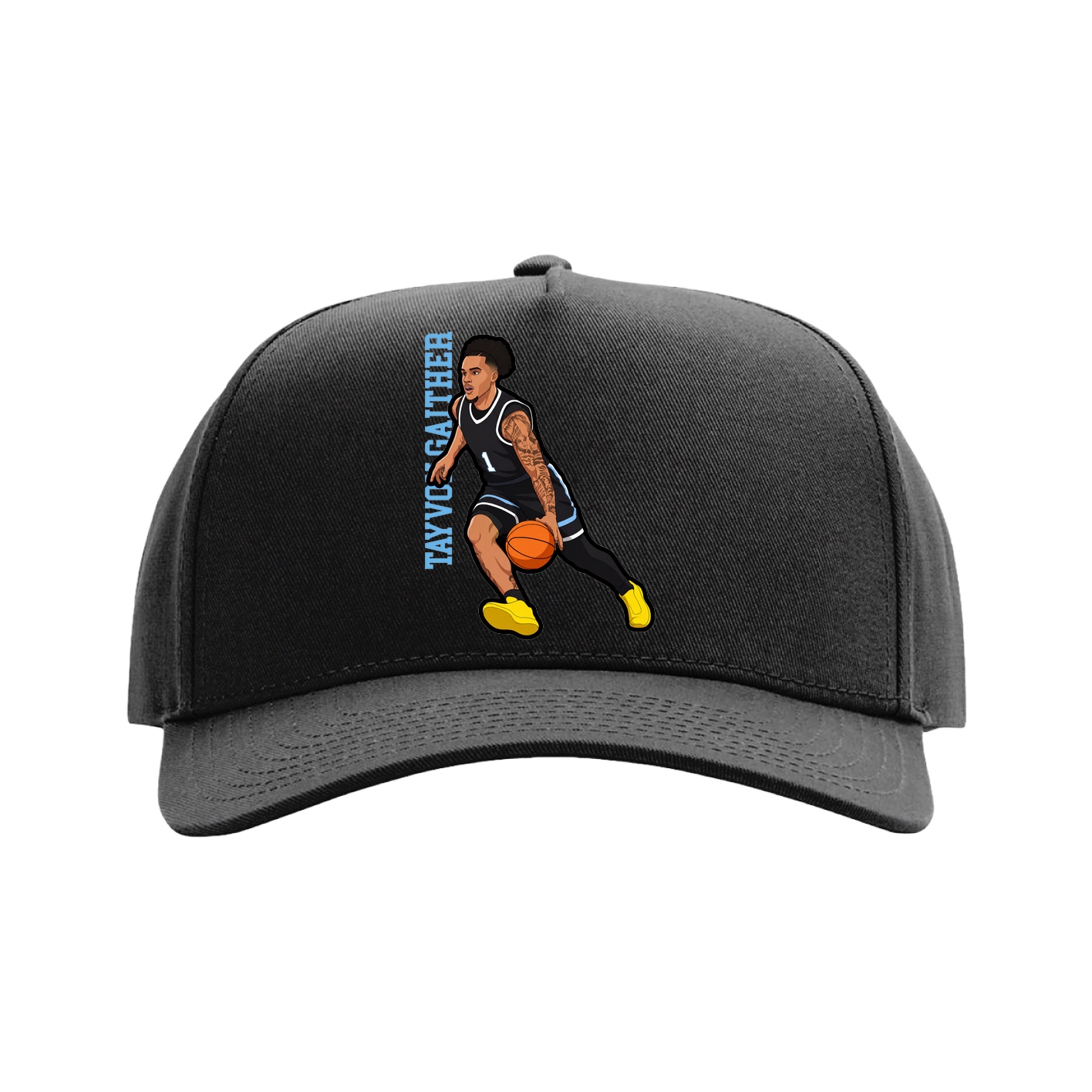 Full Fabric Five-Panel Champ Cap — Name Vertical in Black