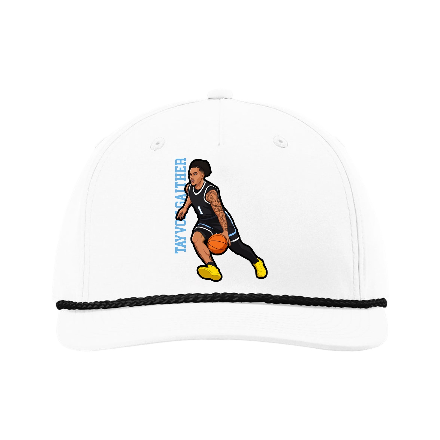Five-Panel Classic Rope Cap — Name Vertical in White