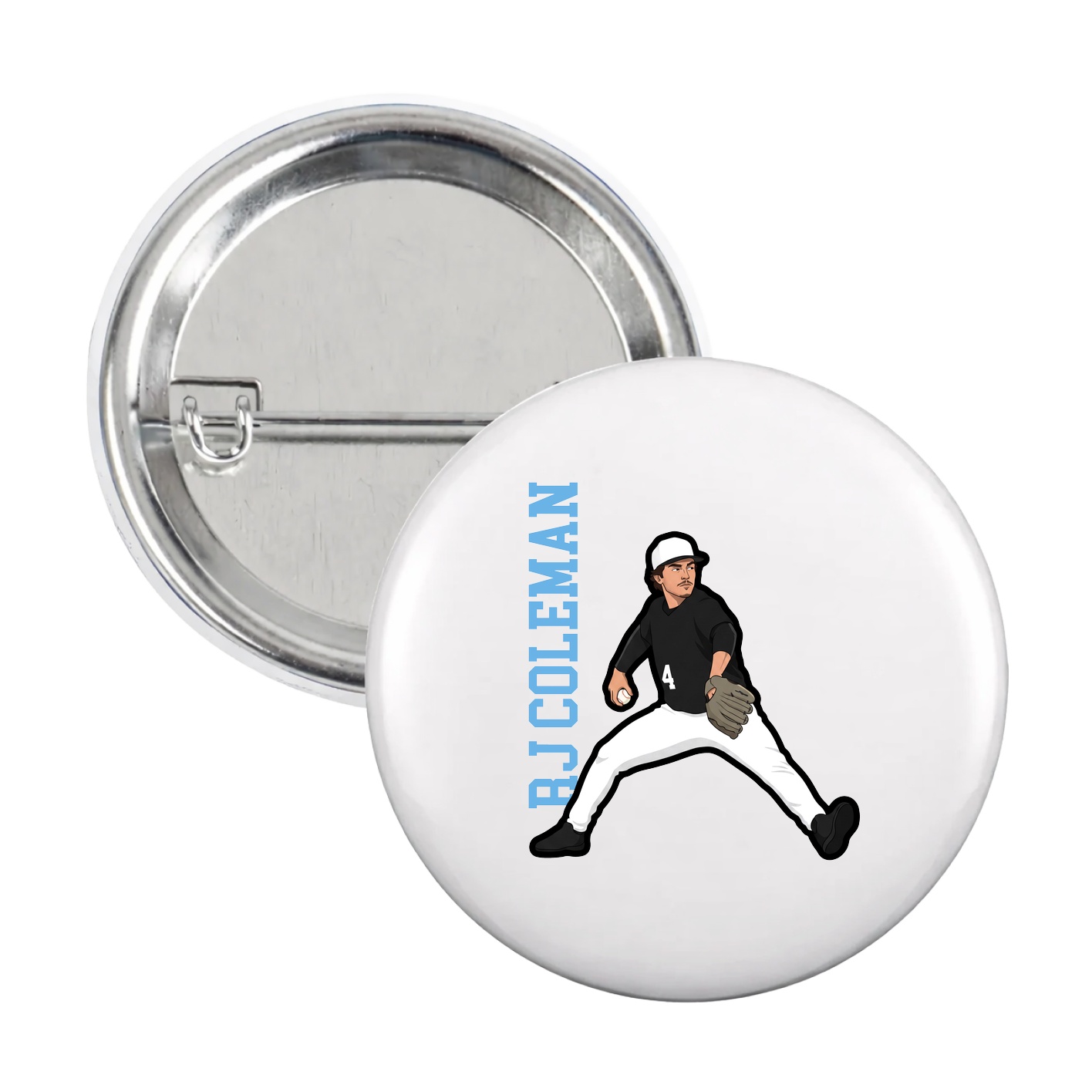 Game Day Button — Name Vertical in White