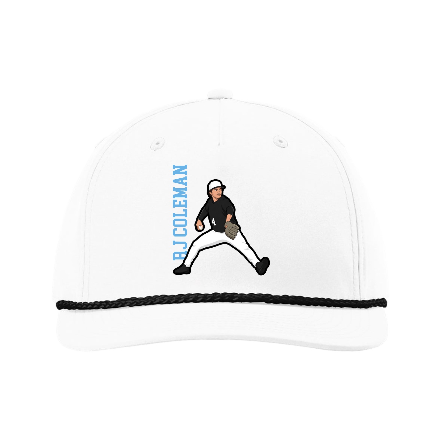 Five-Panel Classic Rope Cap — Name Vertical in White