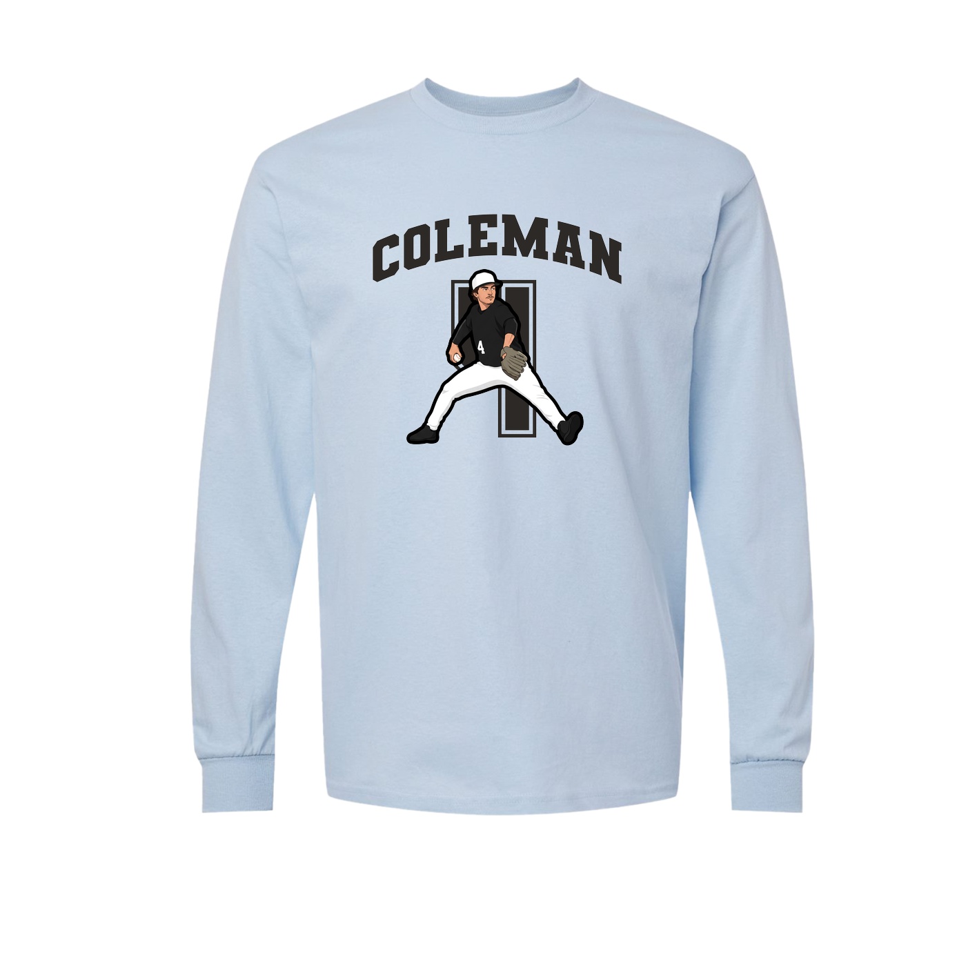Long Sleeve Tee — Number in Light Blue