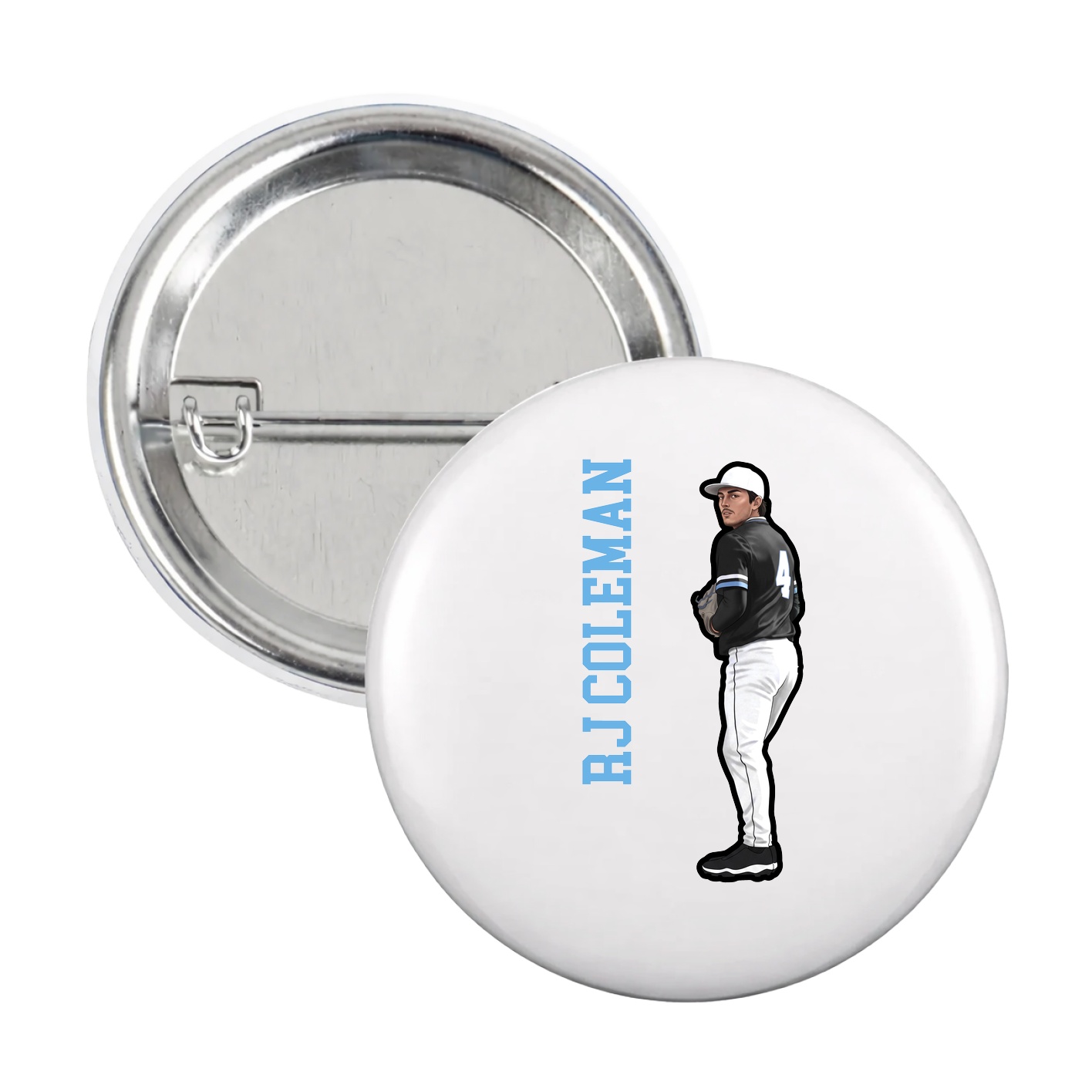 Game Day Button — Name Vertical in White
