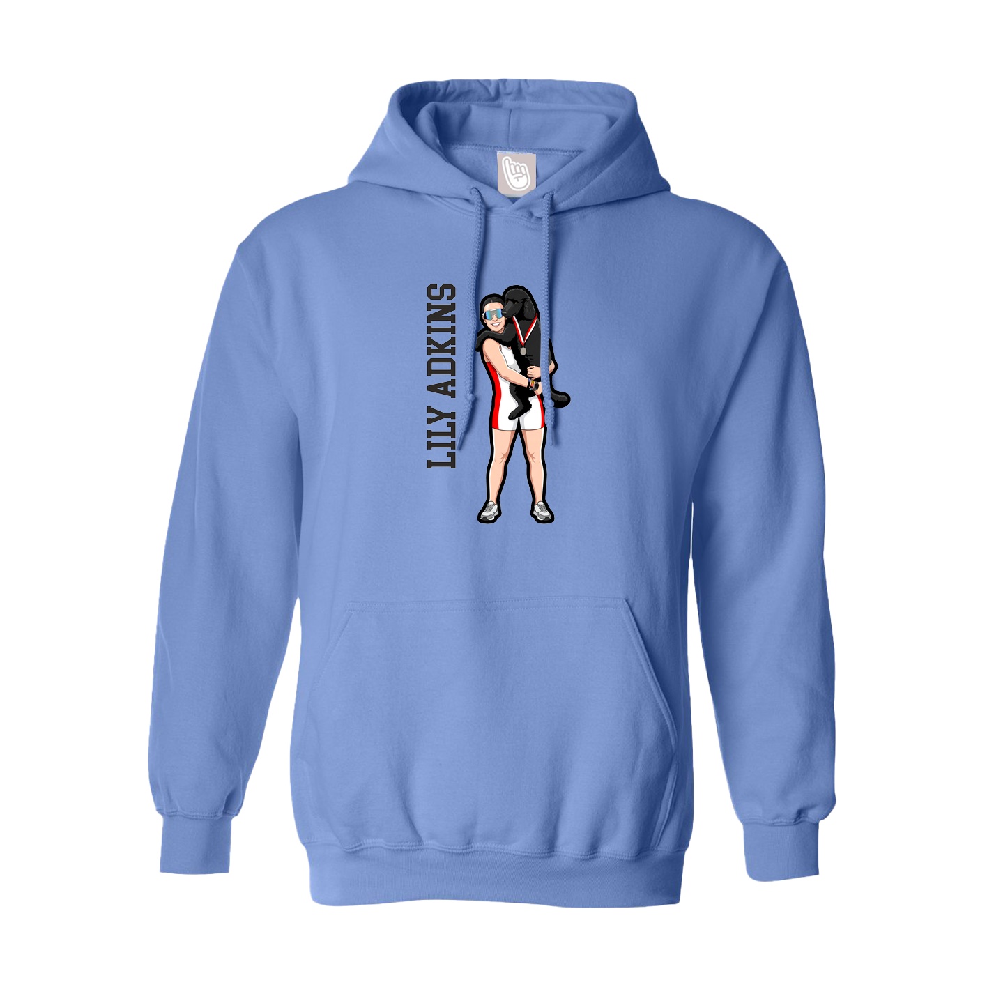 Youth Hoodie — Name Vertical in Powder Blue