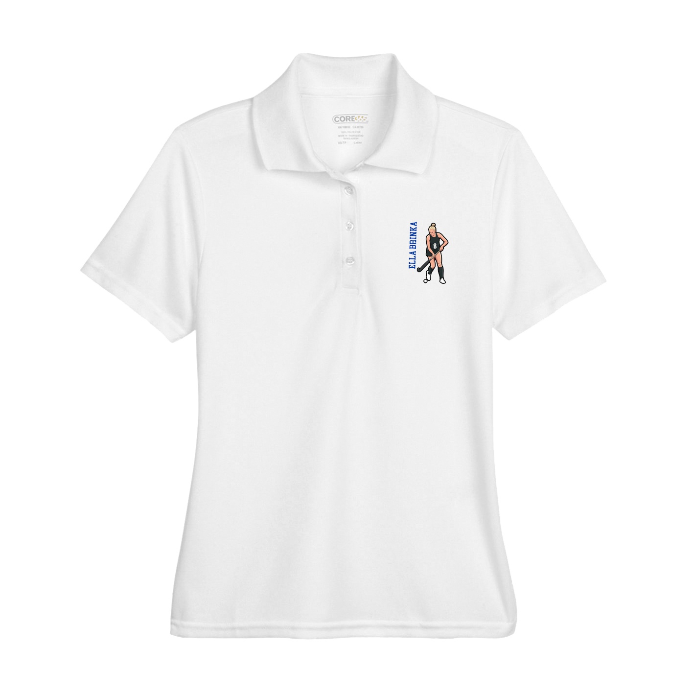 Womens Performance Polo — Name Vertical in White