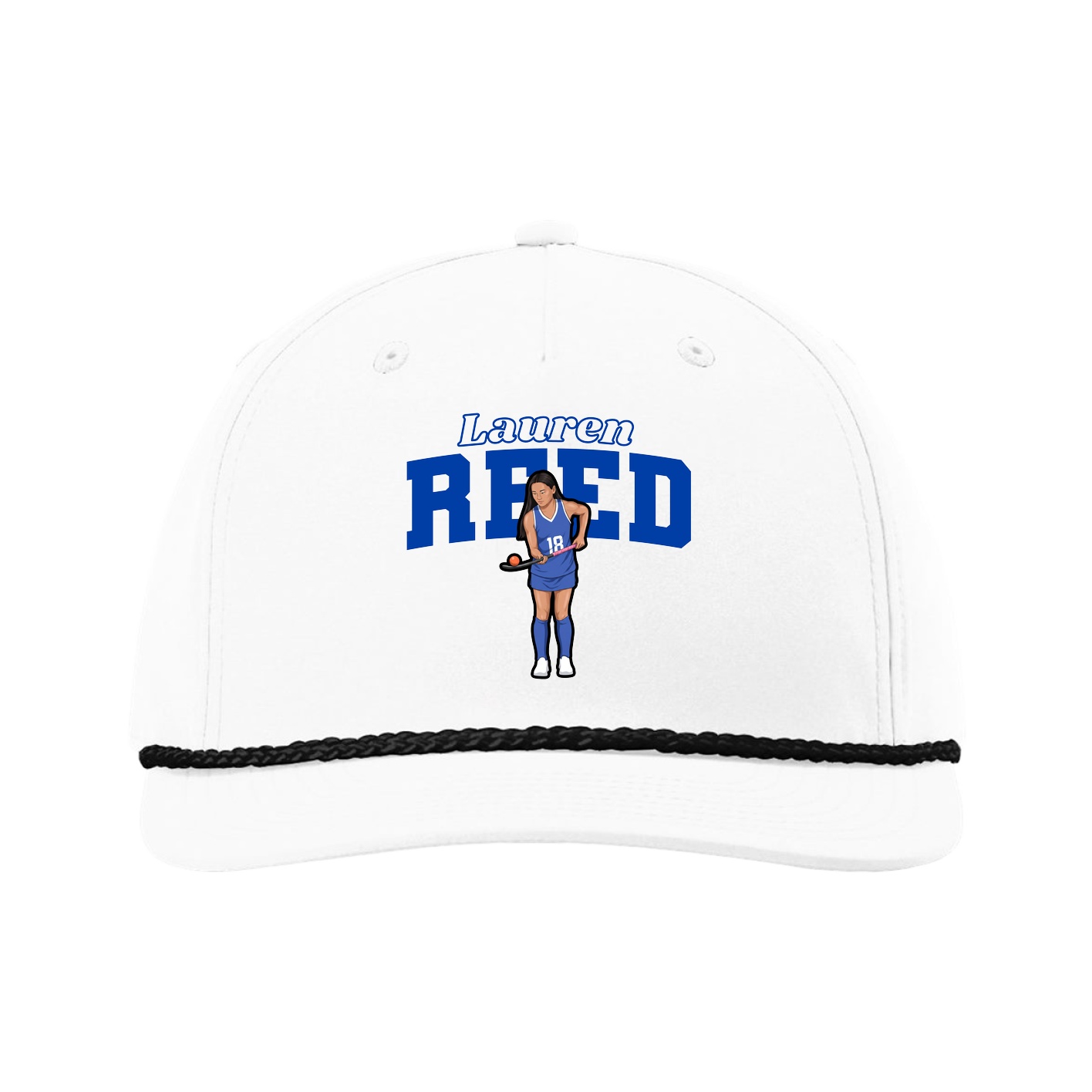 Five-Panel Classic Rope Cap — Name Arch in White