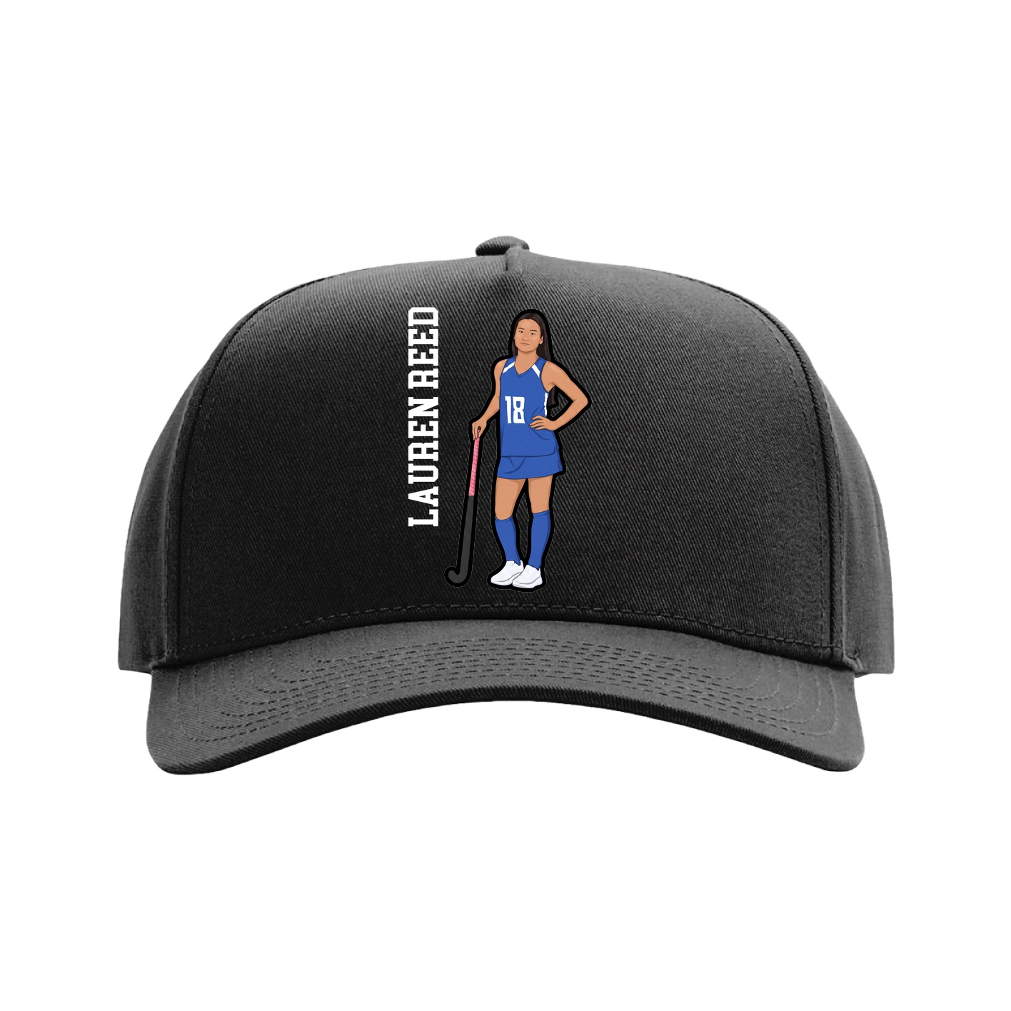 Full Fabric Five-Panel Champ Cap — Name Vertical in Black