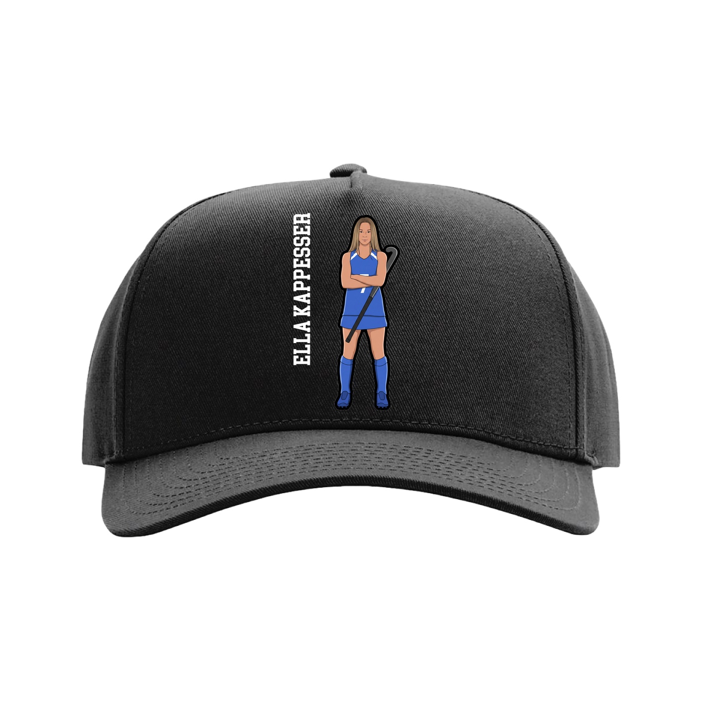 Full Fabric Five-Panel Champ Cap — Name Vertical in Black