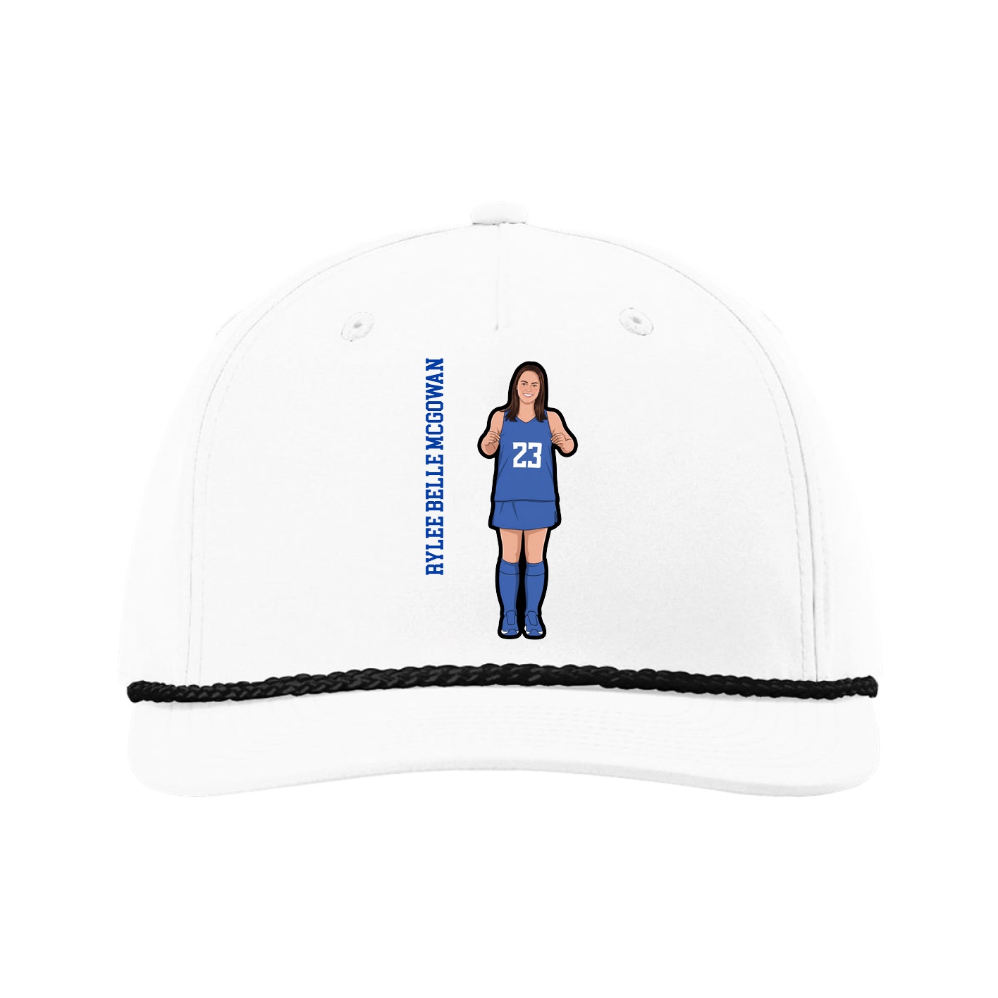 Five-Panel Classic Rope Cap — Name Vertical in White