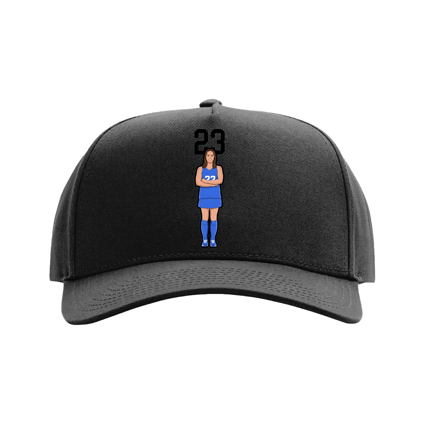 Full Fabric Five-Panel Champ Cap — Number Top in Black