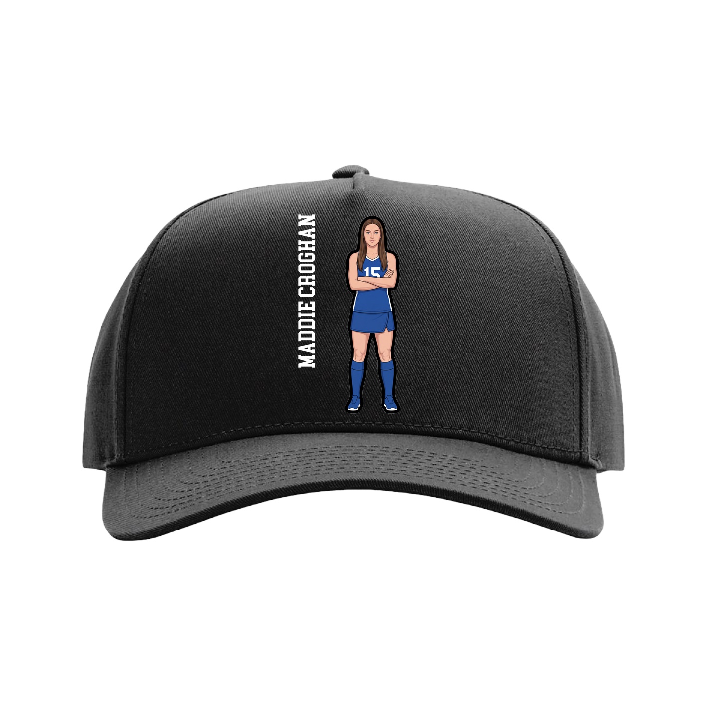 Full Fabric Five-Panel Champ Cap — Name Vertical in Black