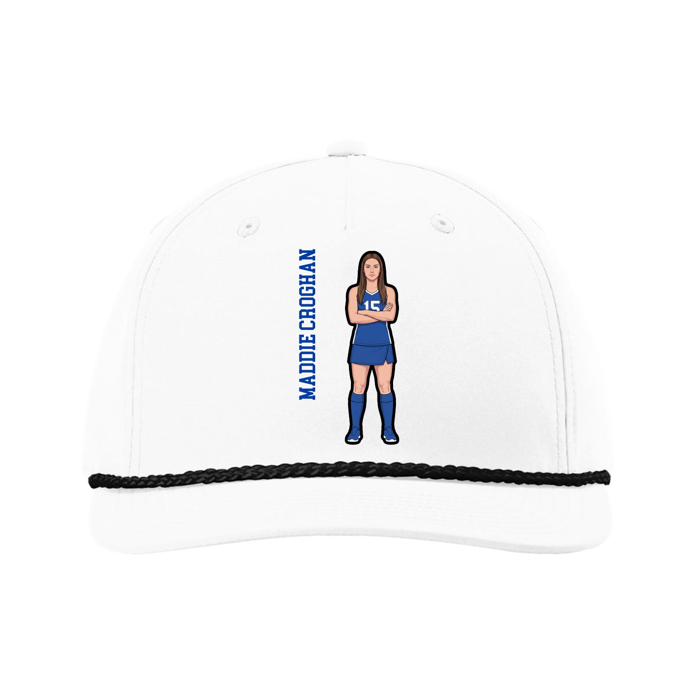 Five-Panel Classic Rope Cap — Name Vertical in White