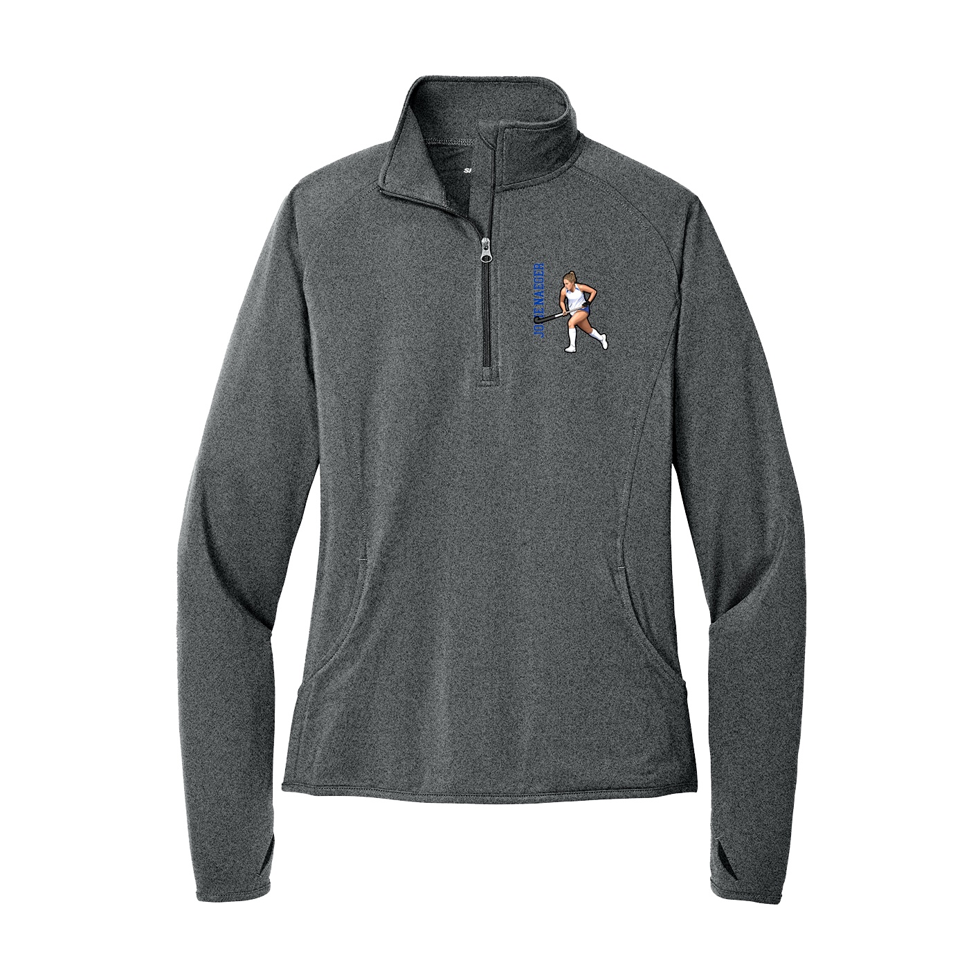 Women's Q-Zip Pullover — Name Vertical in Grey