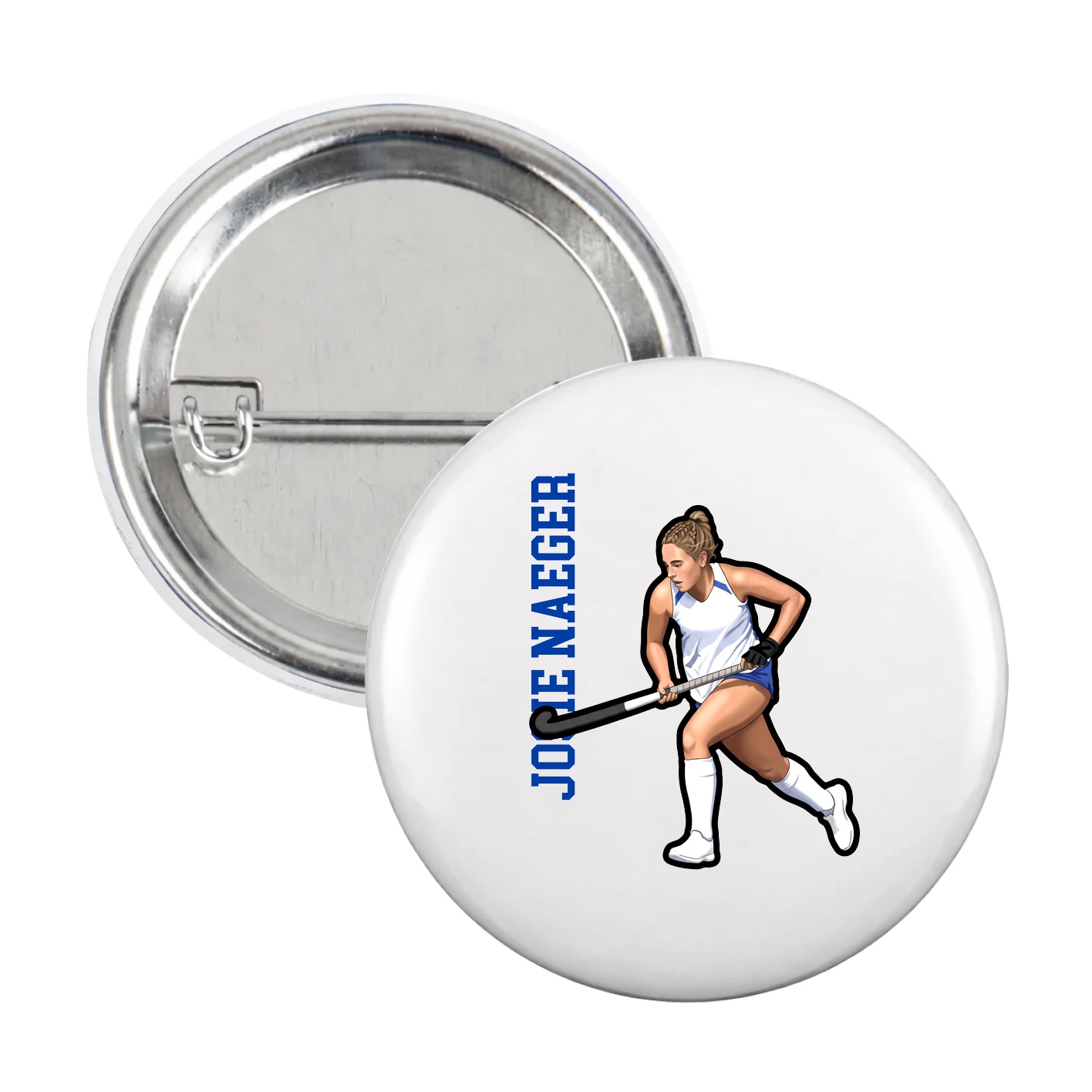 Game Day Button — Name Vertical in White