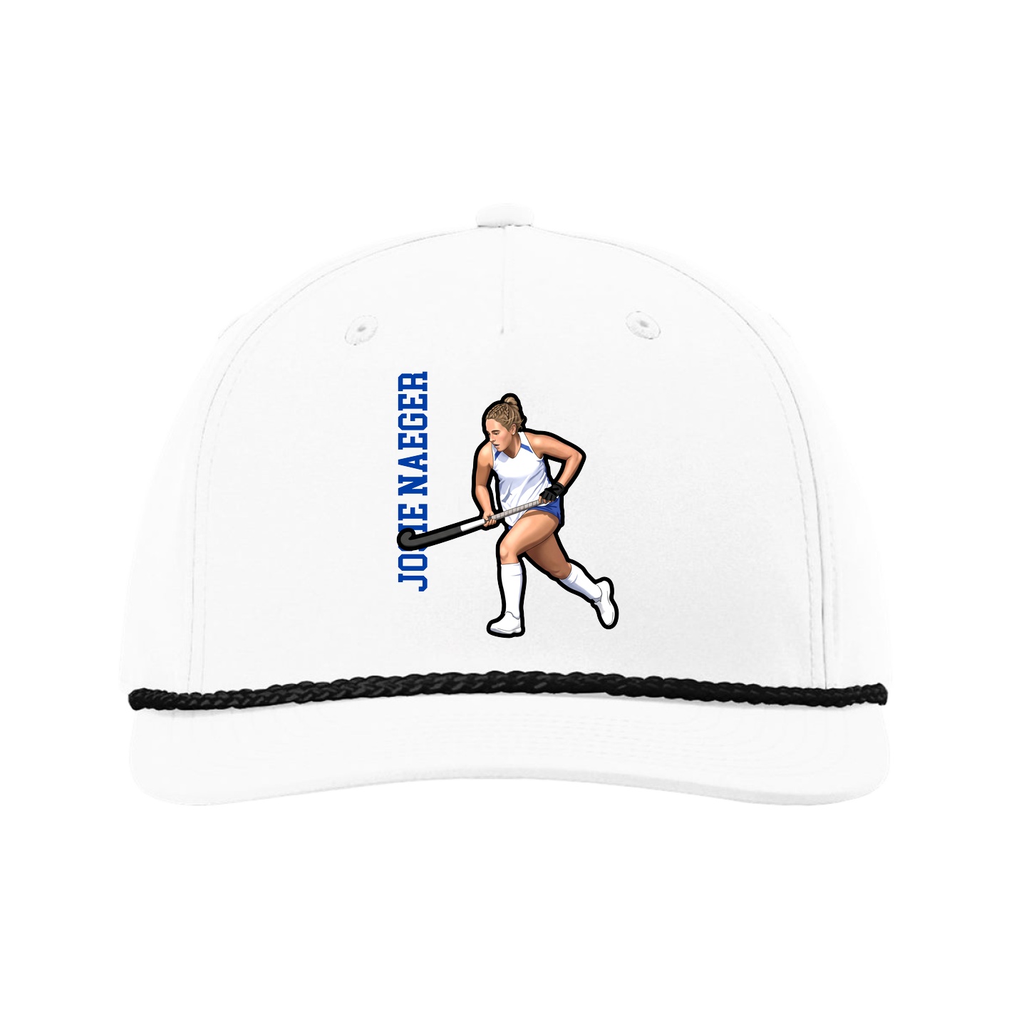 Five-Panel Classic Rope Cap — Name Vertical in White