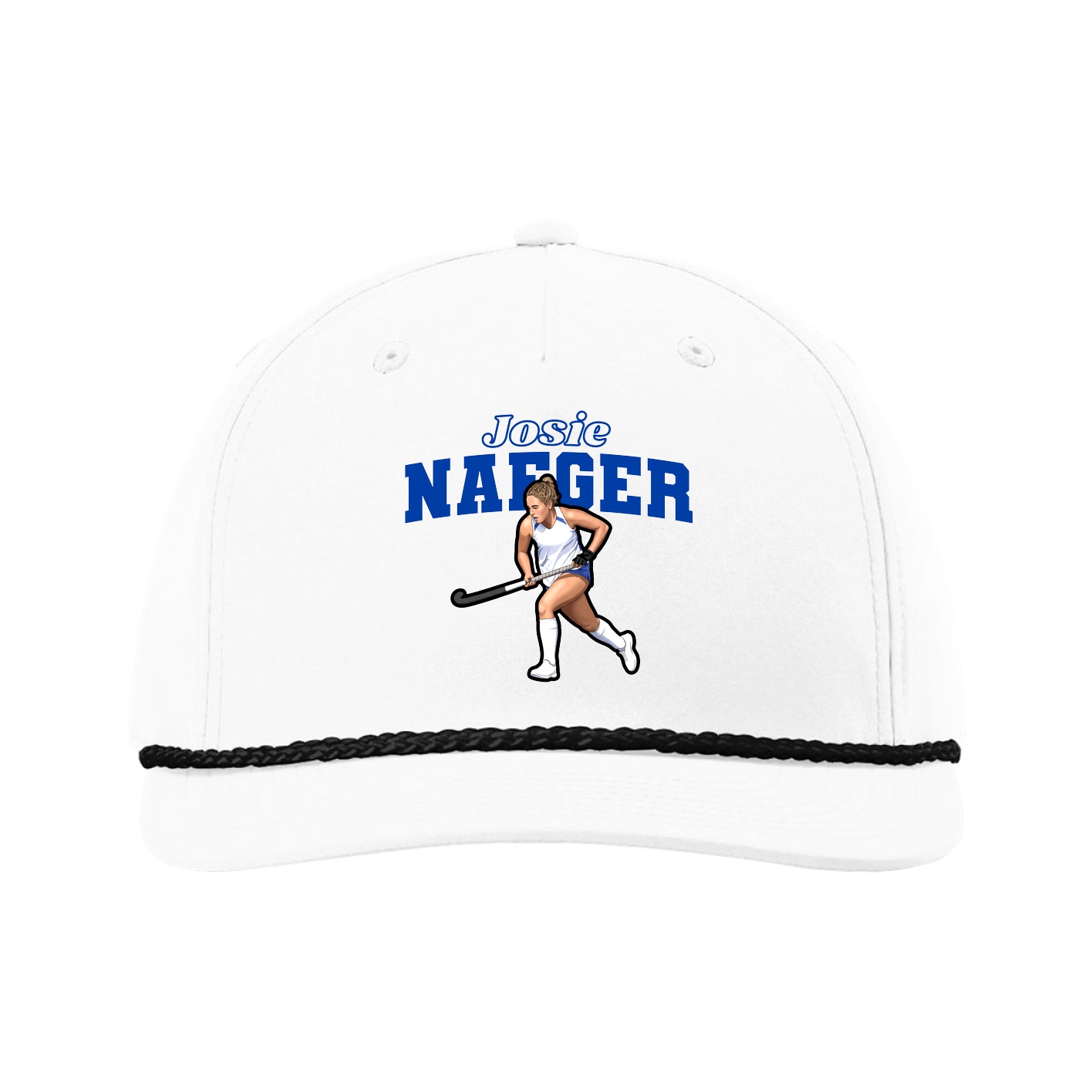 Five-Panel Classic Rope Cap — Name Arch in White