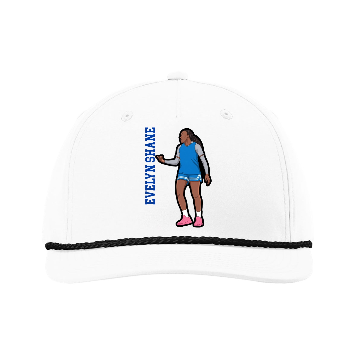 Five-Panel Classic Rope Cap — Name Vertical in White