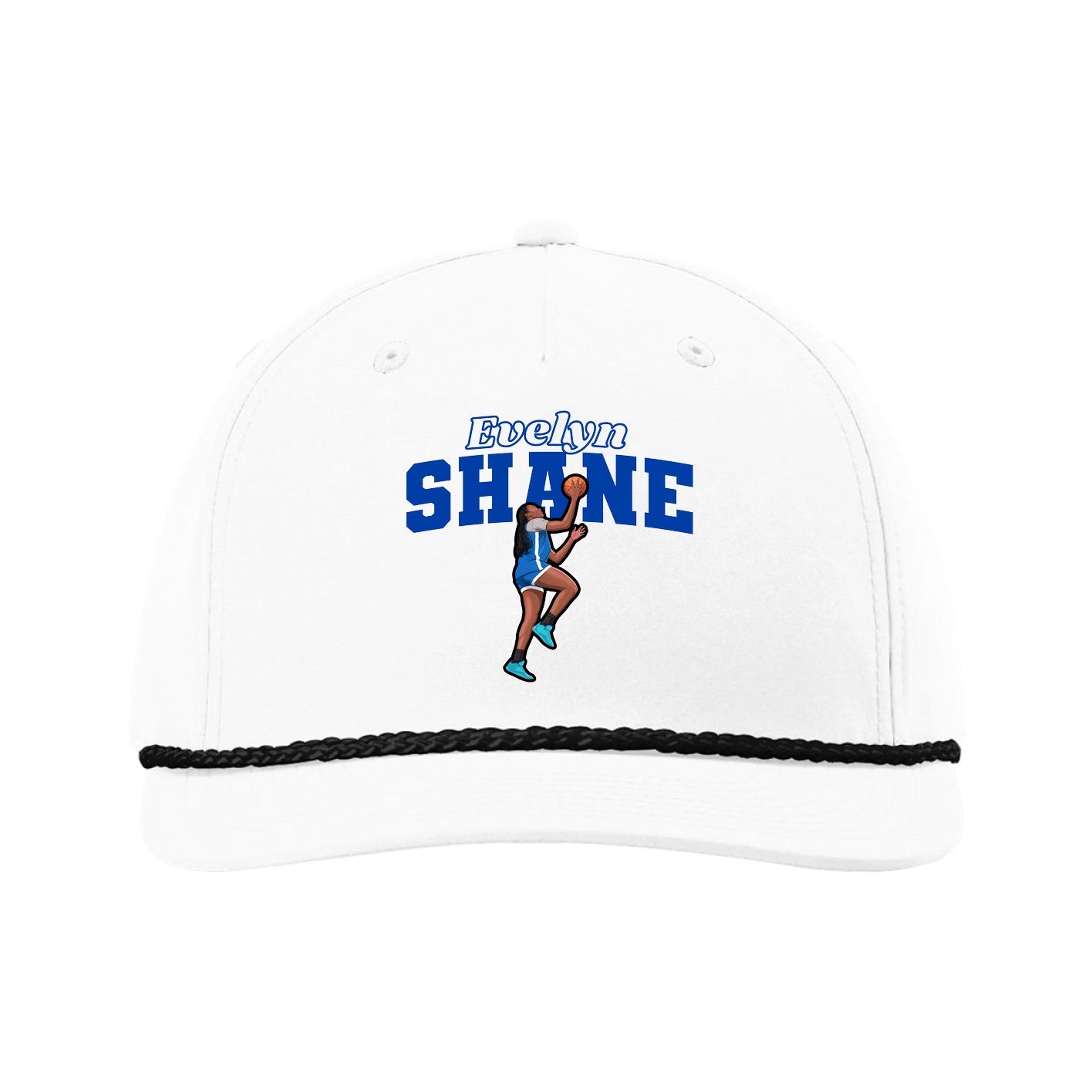 Five-Panel Classic Rope Cap — Name Arch in White