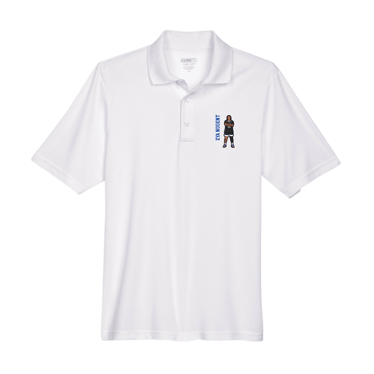 Performance Polo — Name Vertical in White