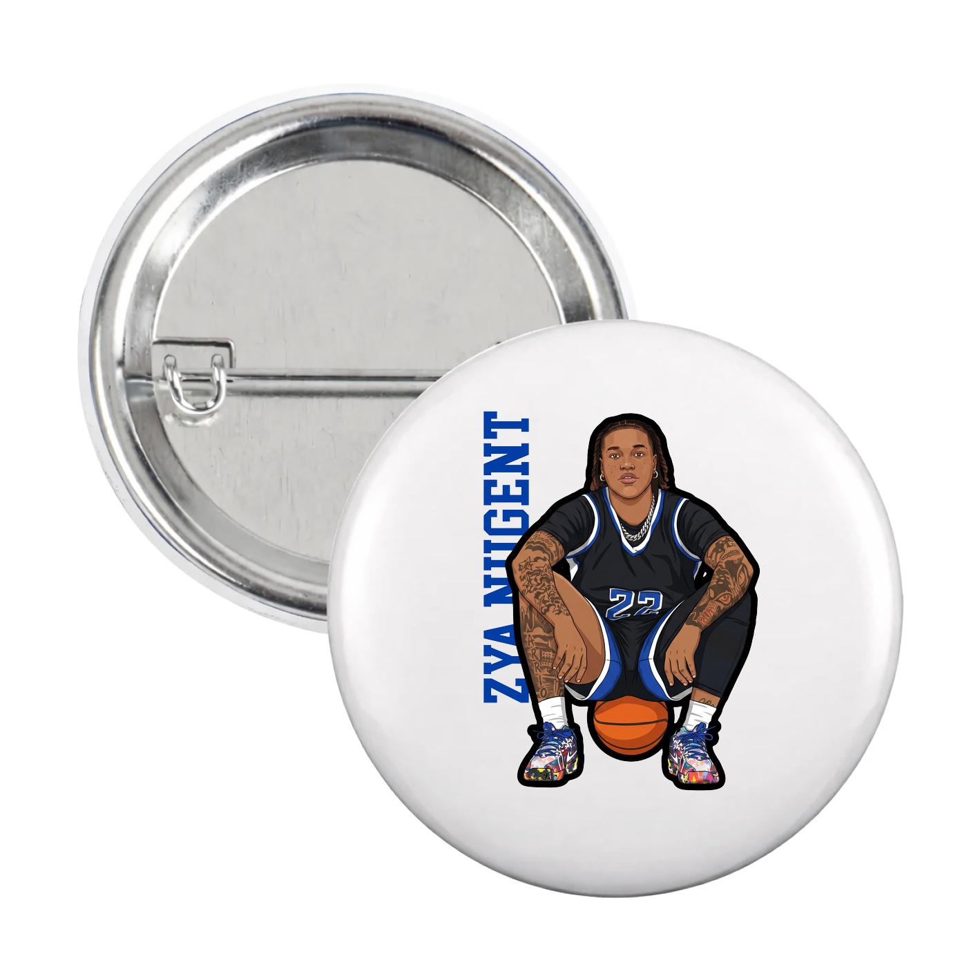 Game Day Button — Name Vertical in White
