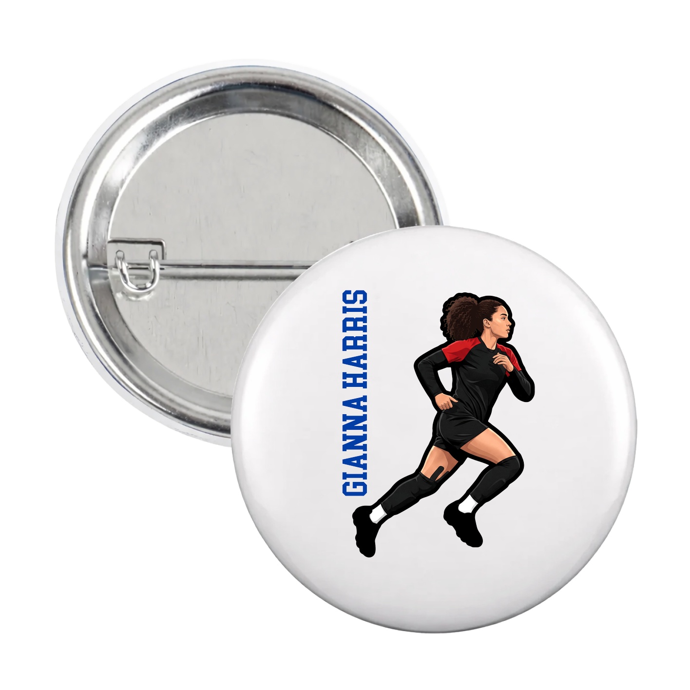 Game Day Button — Name Vertical in White