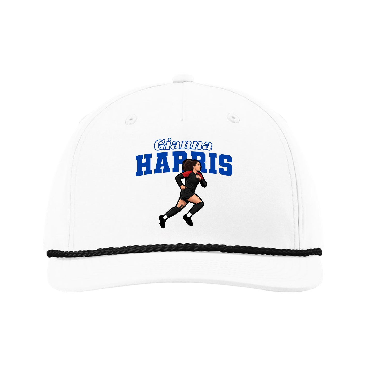 Five-Panel Classic Rope Cap — Name Arch in White