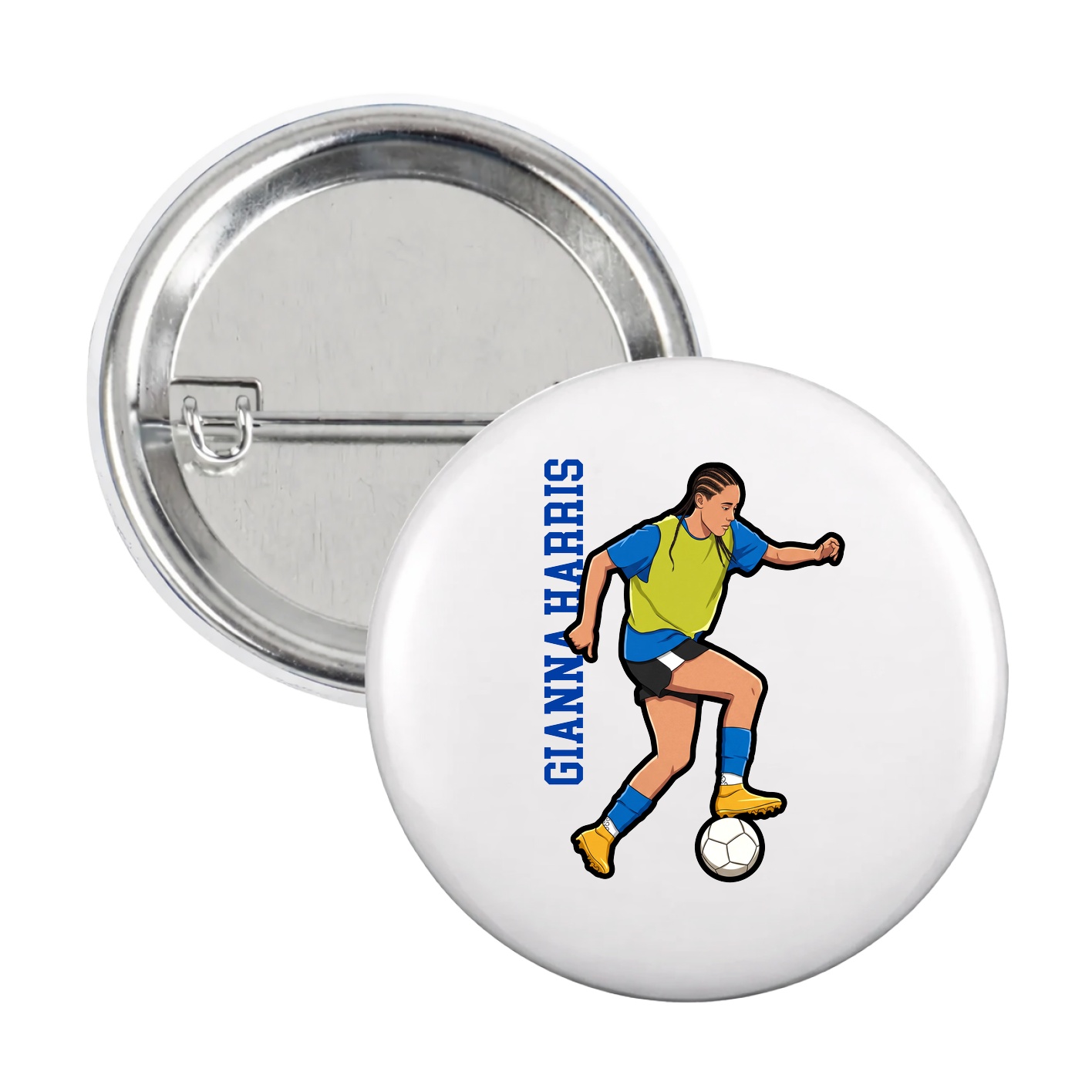 Game Day Button — Name Vertical in White