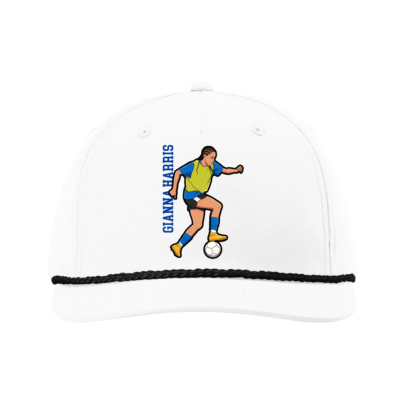 Five-Panel Classic Rope Cap — Name Vertical in White