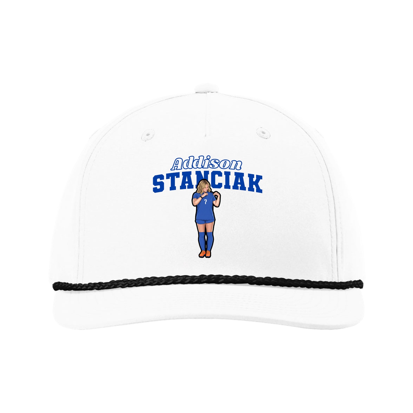 Five-Panel Classic Rope Cap — Name Arch in White