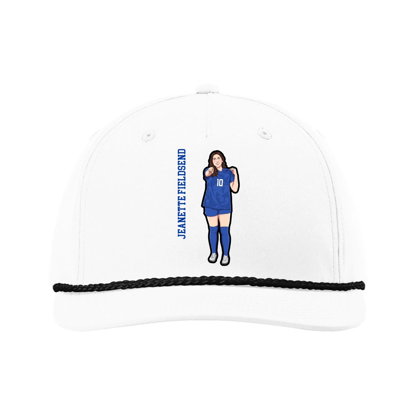 Five-Panel Classic Rope Cap — Name Vertical in White