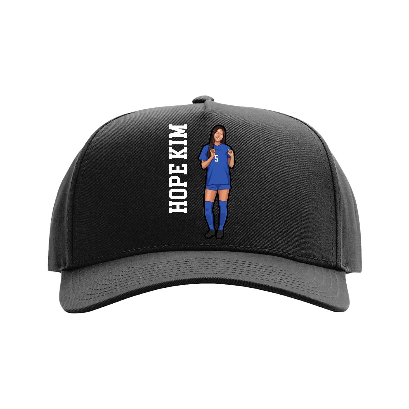 Full Fabric Five-Panel Champ Cap — Name Vertical in Black