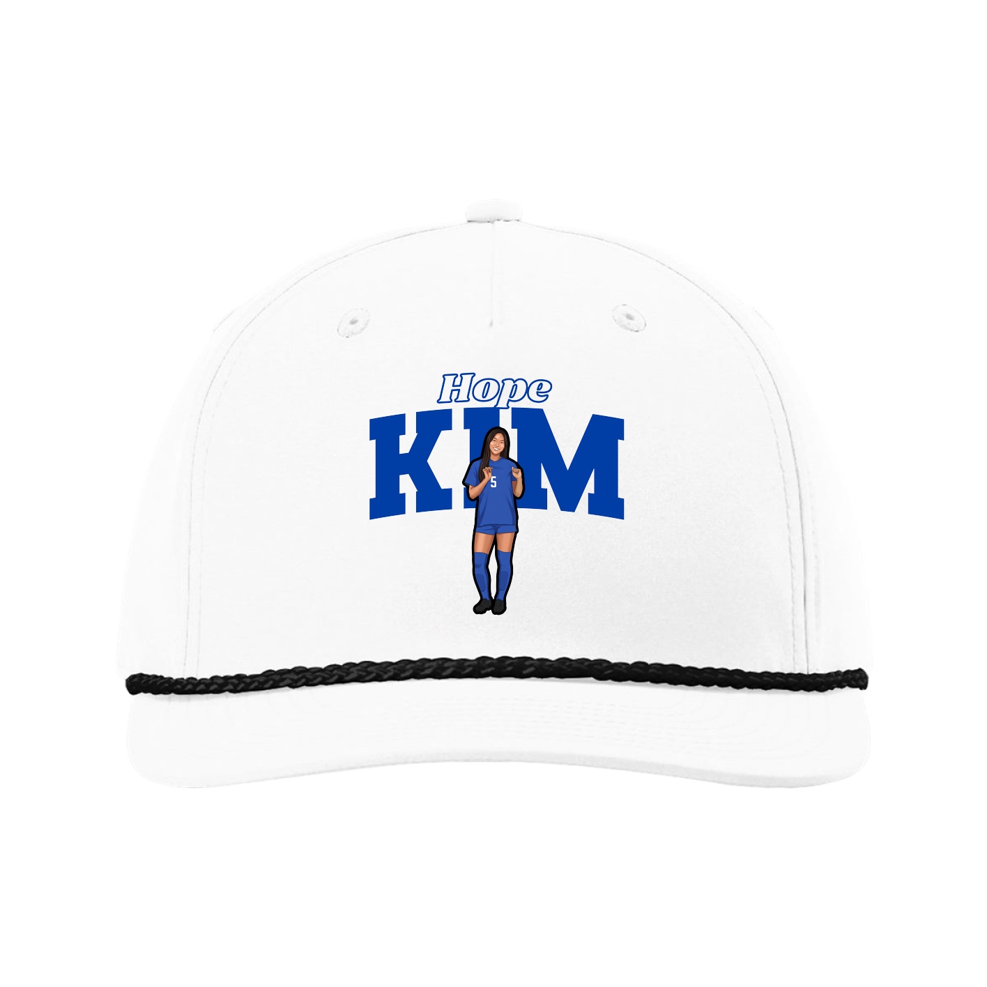 Five-Panel Classic Rope Cap — Name Arch in White
