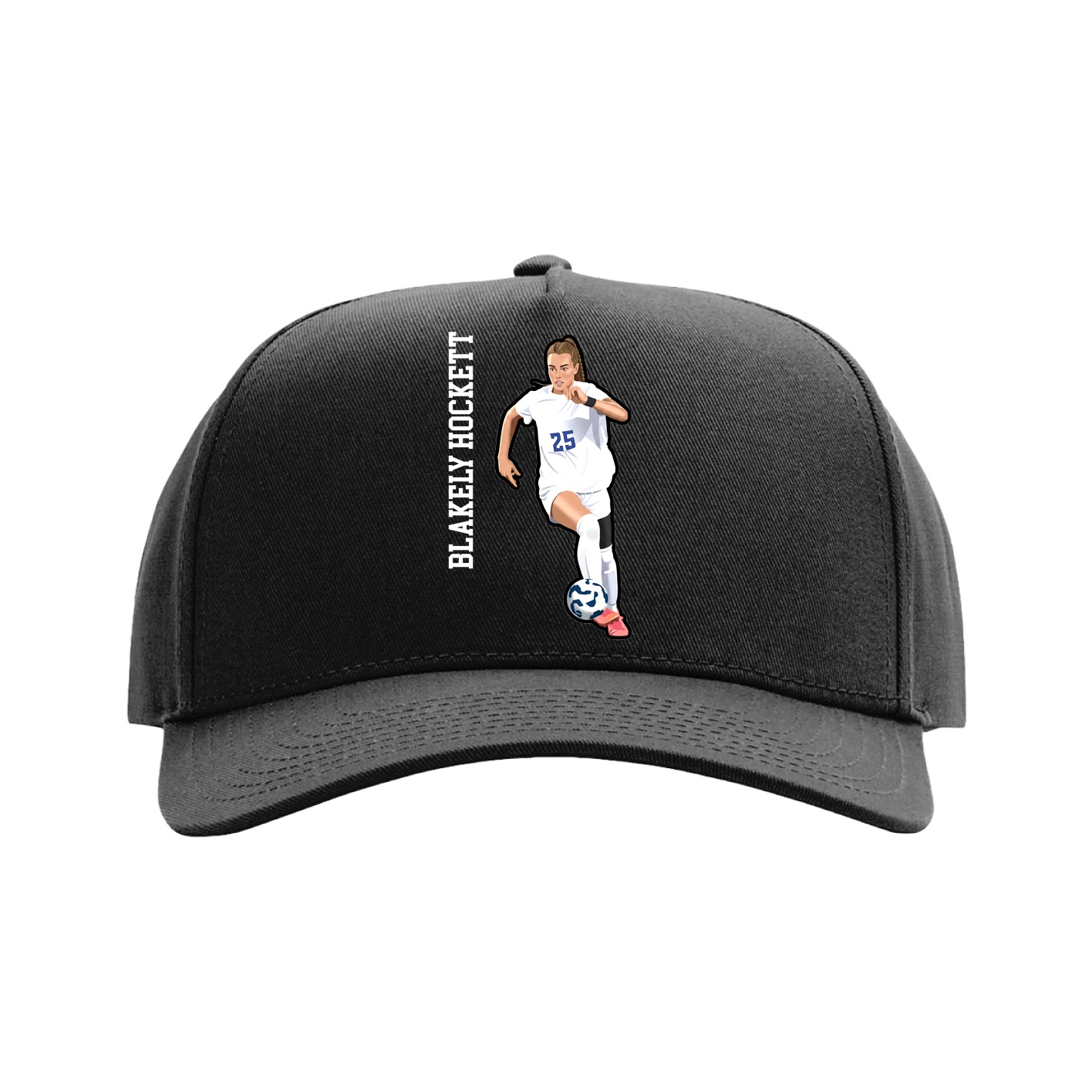 Full Fabric Five-Panel Champ Cap — Name Vertical in Black