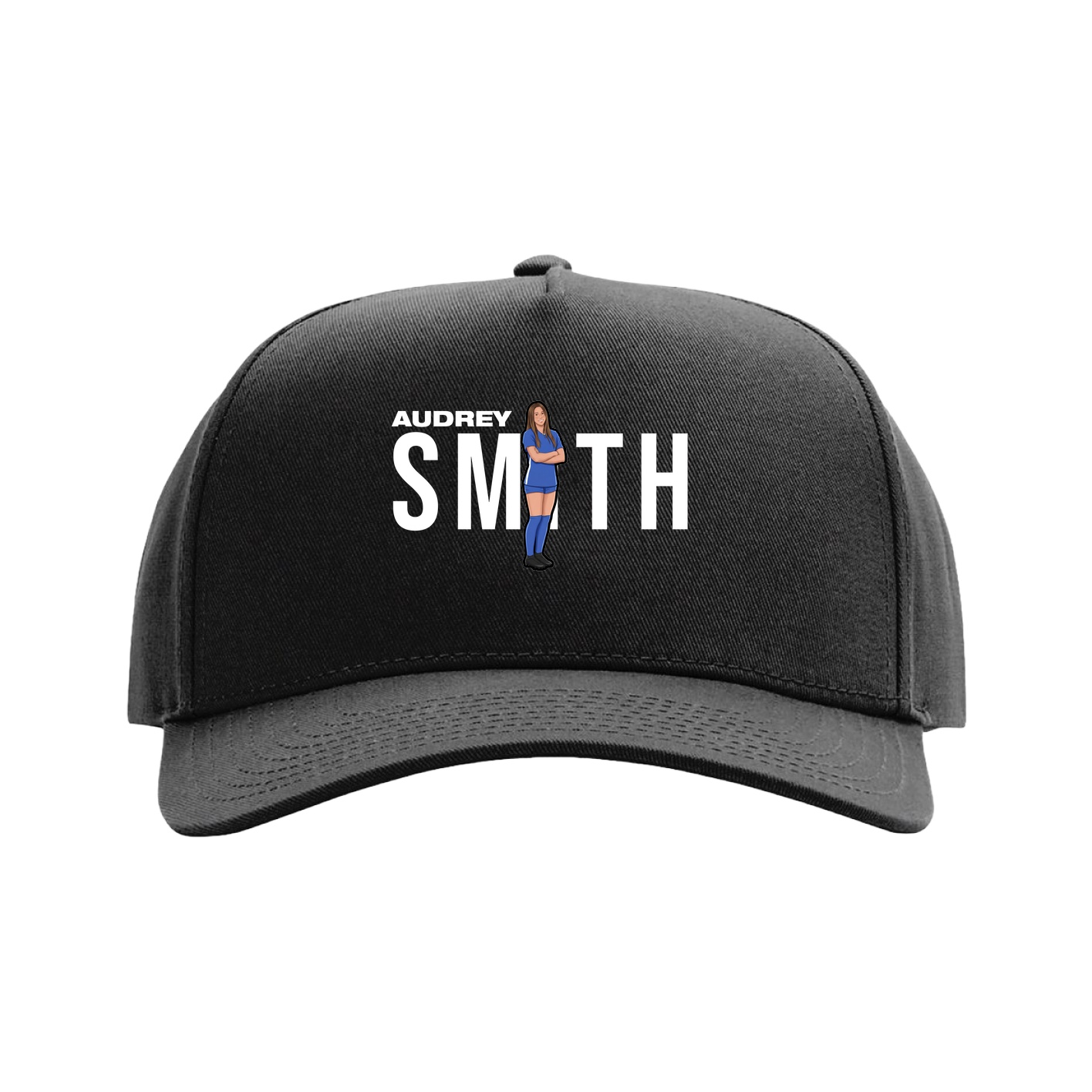 Full Fabric Five-Panel Champ Cap — Player Name in Black