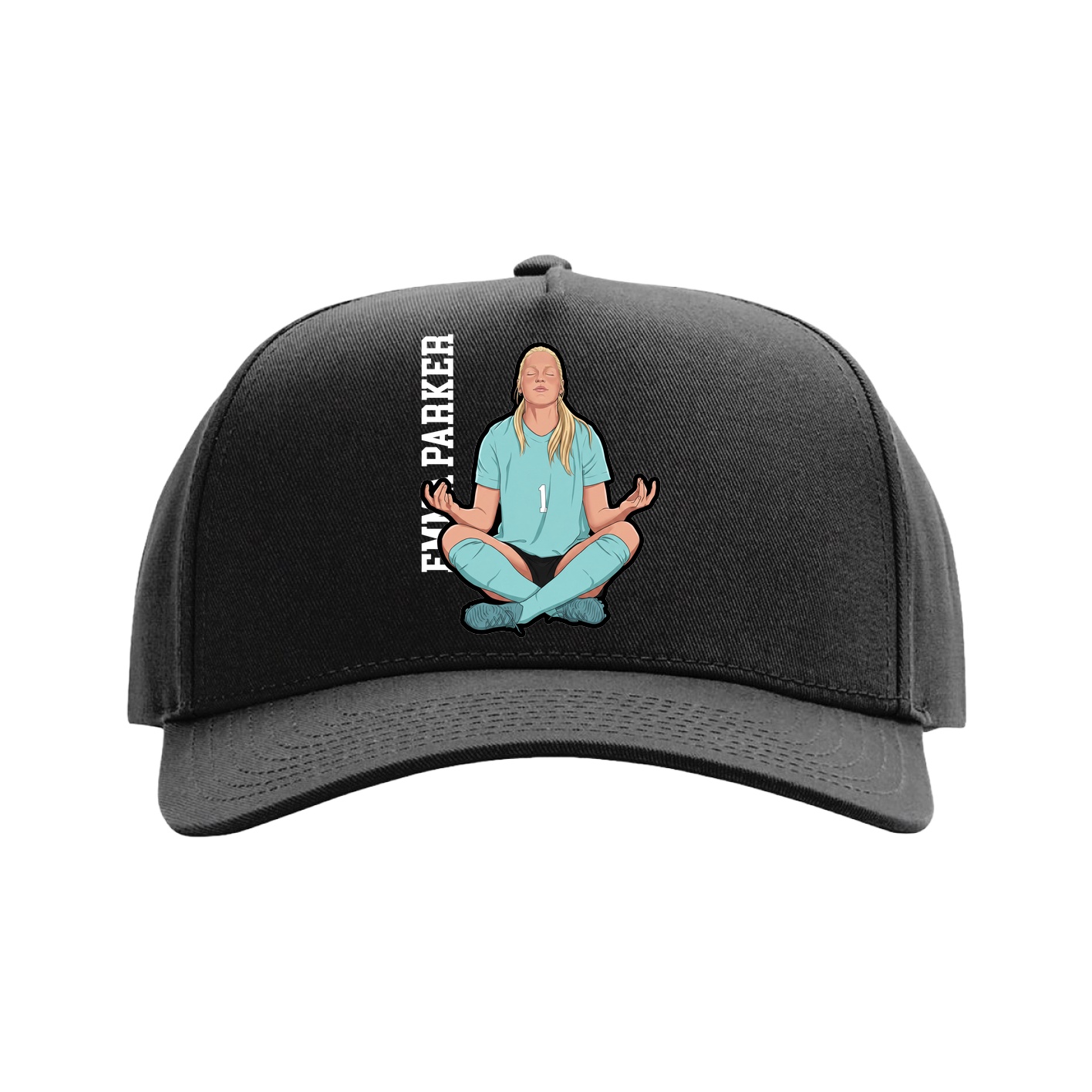 Full Fabric Five-Panel Champ Cap — Name Vertical in Black