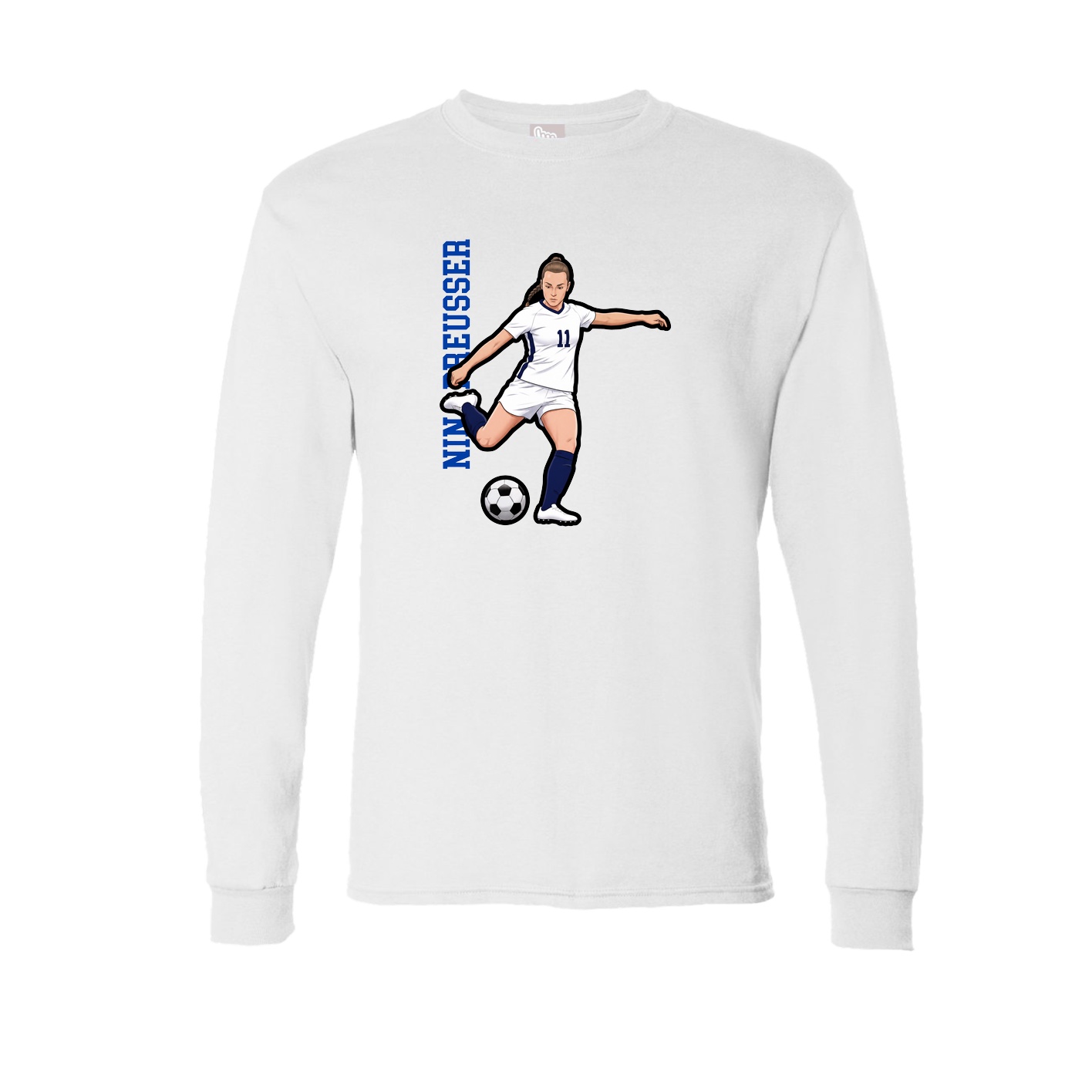 Long Sleeve Tee — Name Vertical in White