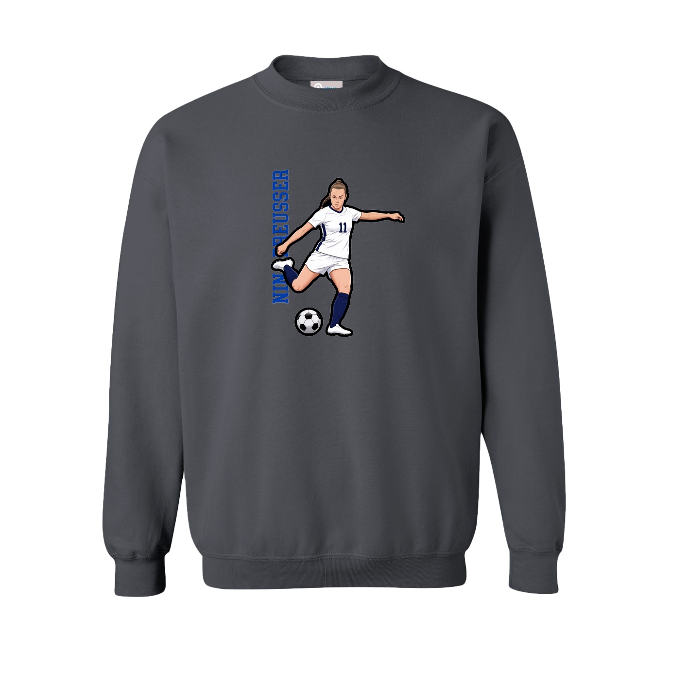 Fleece Crew — Name Vertical in Grey