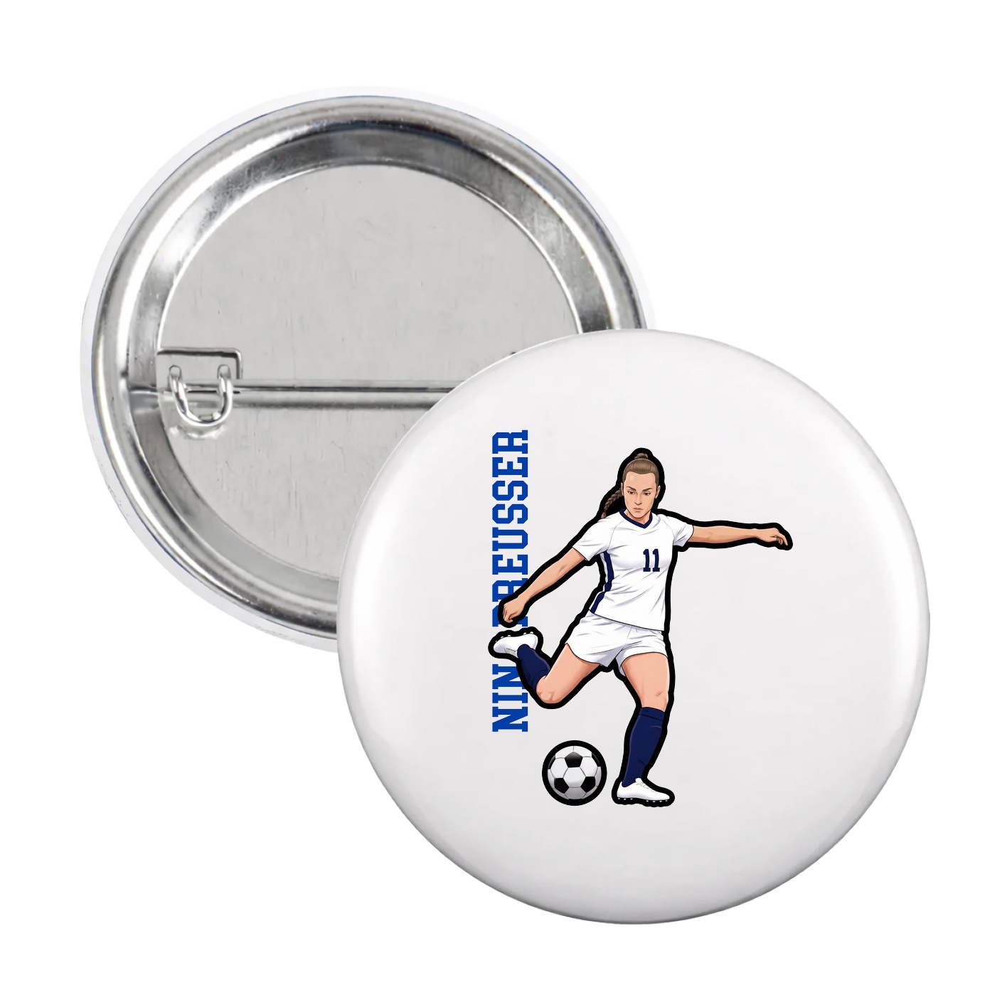 Game Day Button — Name Vertical in White