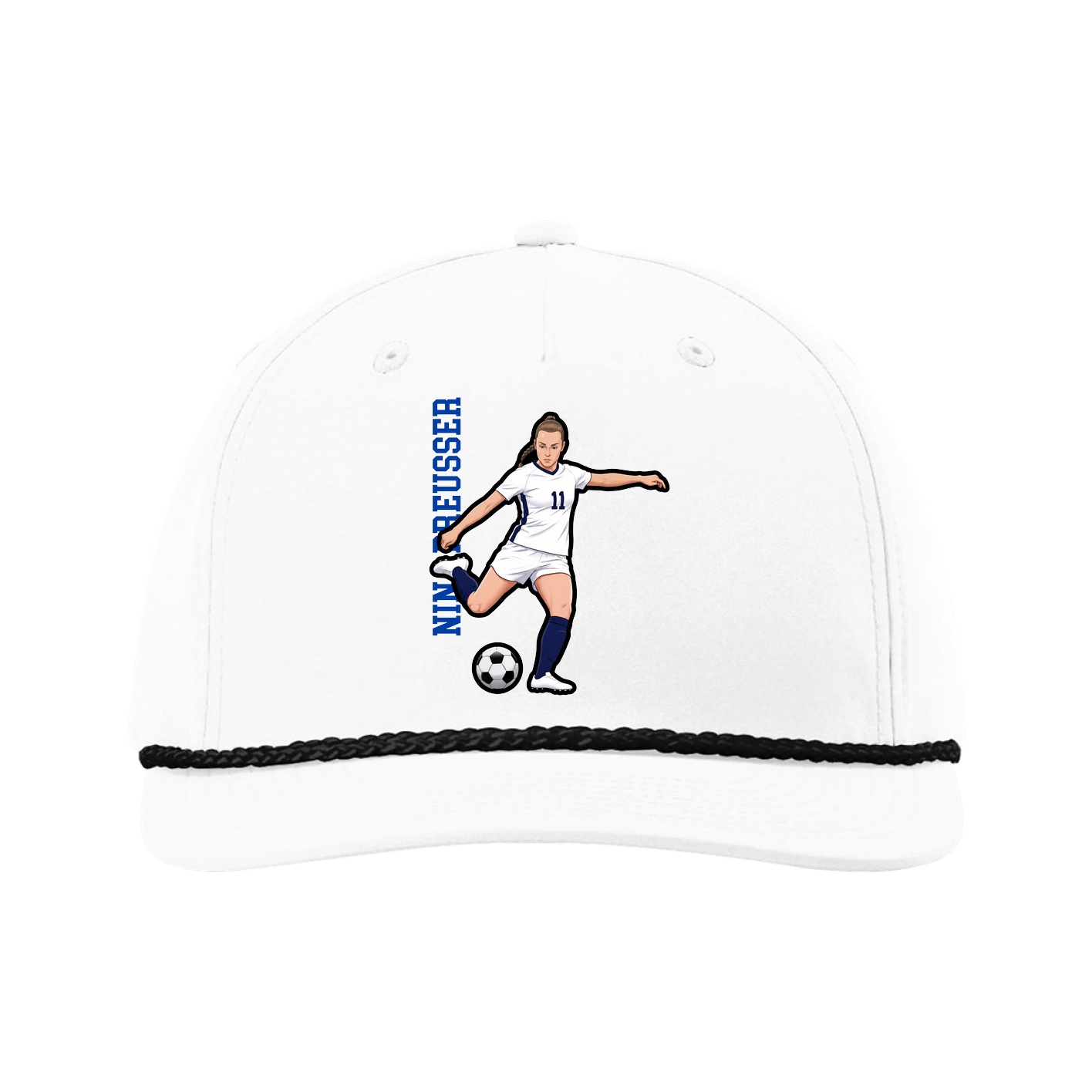 Five-Panel Classic Rope Cap — Name Vertical in White