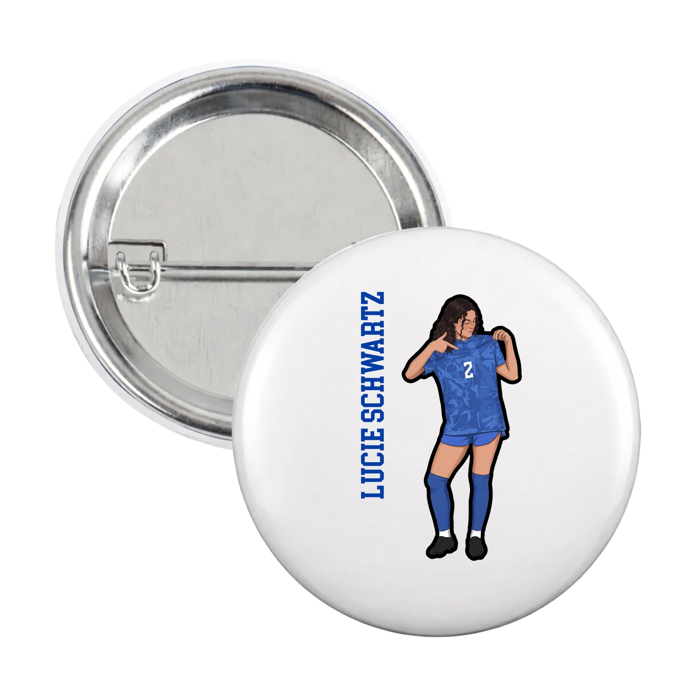 Game Day Button — Name Vertical in White