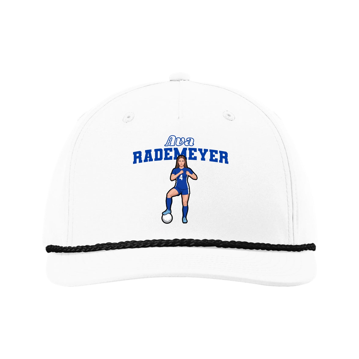 Five-Panel Classic Rope Cap — Name Arch in White