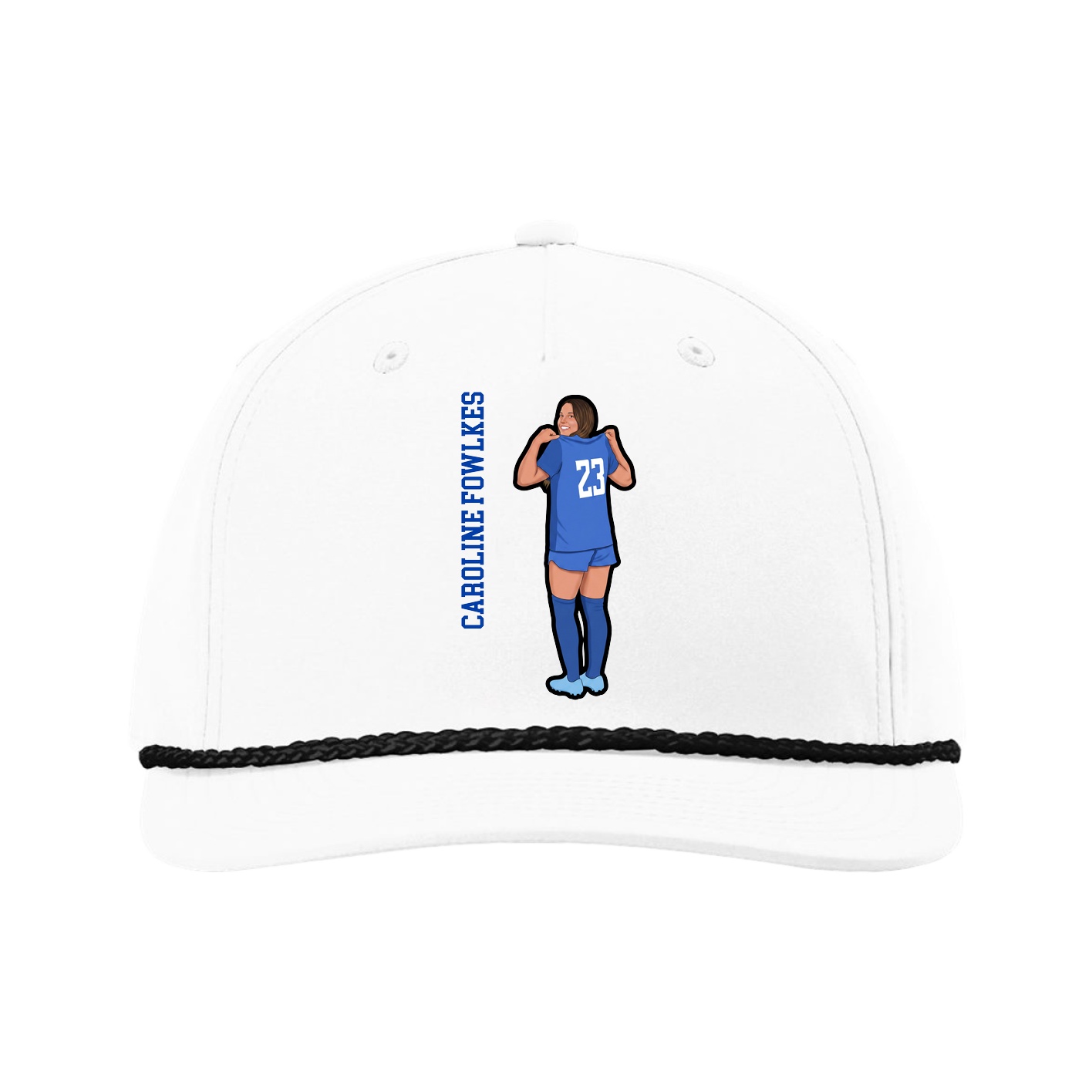Five-Panel Classic Rope Cap — Name Vertical in White