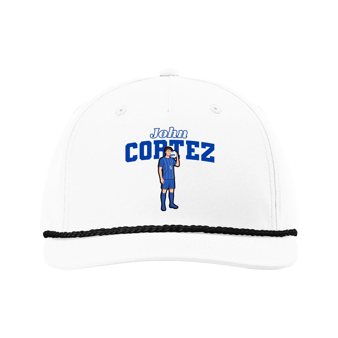 Five-Panel Classic Rope Cap — Name Arch in White