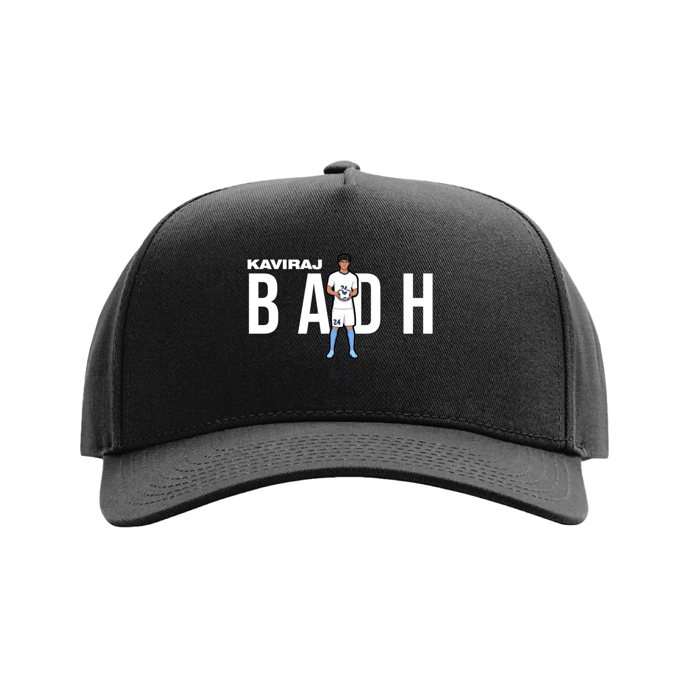 Full Fabric Five-Panel Champ Cap — Player Name in Black