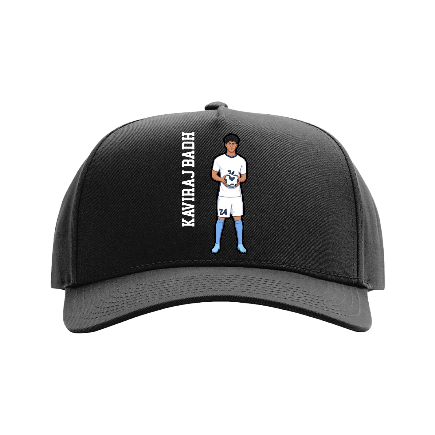 Full Fabric Five-Panel Champ Cap — Name Vertical in Black